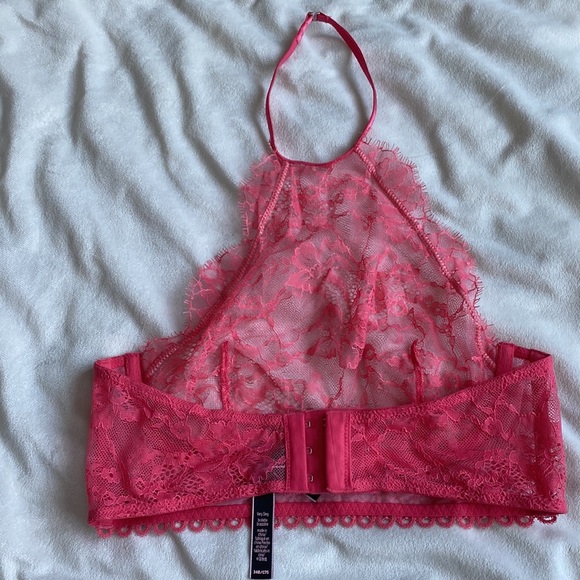 Victoria’s Secret Sheer Lace Halter Bralette Hot Pink 34B Y2K Lingerie Aesthetic - Picture 4 of 5